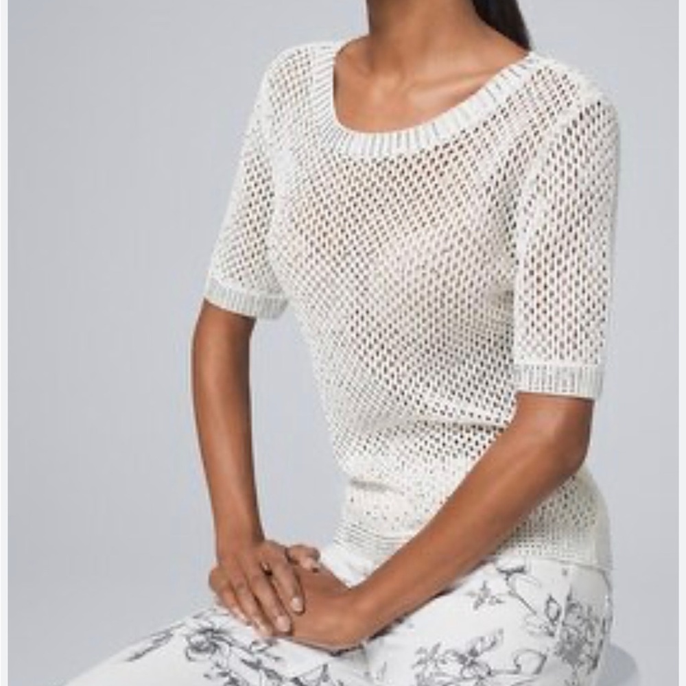 White House Black Market EMBELLISHED OPEN-STITCH SWEATER Size S